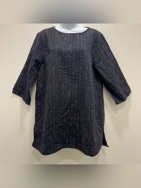 Gudrun Sjoden Boxy Tunic Top Small Japanese Kanji Lagenlook Linen Cotton
